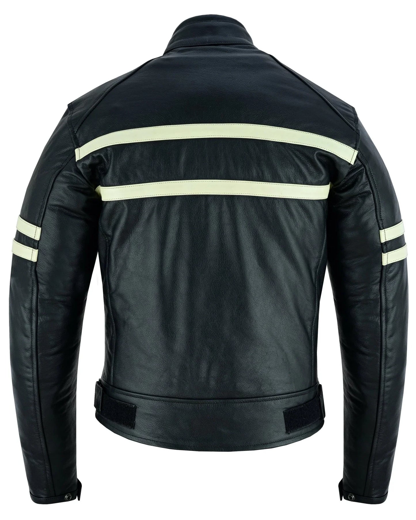 cafe racer black cruiser motorcycle leather jacket creme stripe -