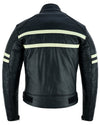 Cafe Racer Black Cruiser Motorcycle Leather Jacket Creme Stripe -