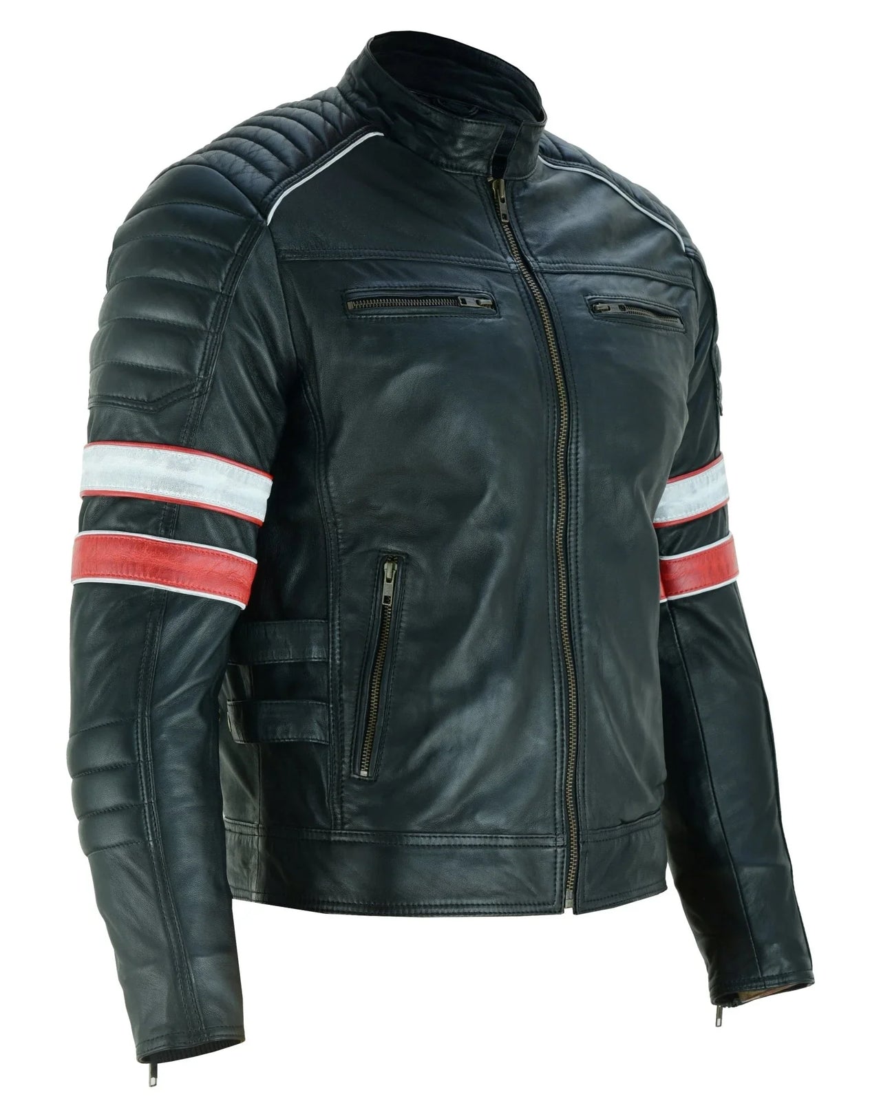 III-Fashions Men's Cafe Racer Leather Jacket - Genuine Lambskin Vintage Biker Style With YKK Zippers