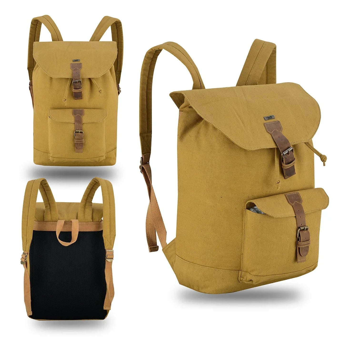 charlie london heritage canvas casual daypack, laptop backpack -
