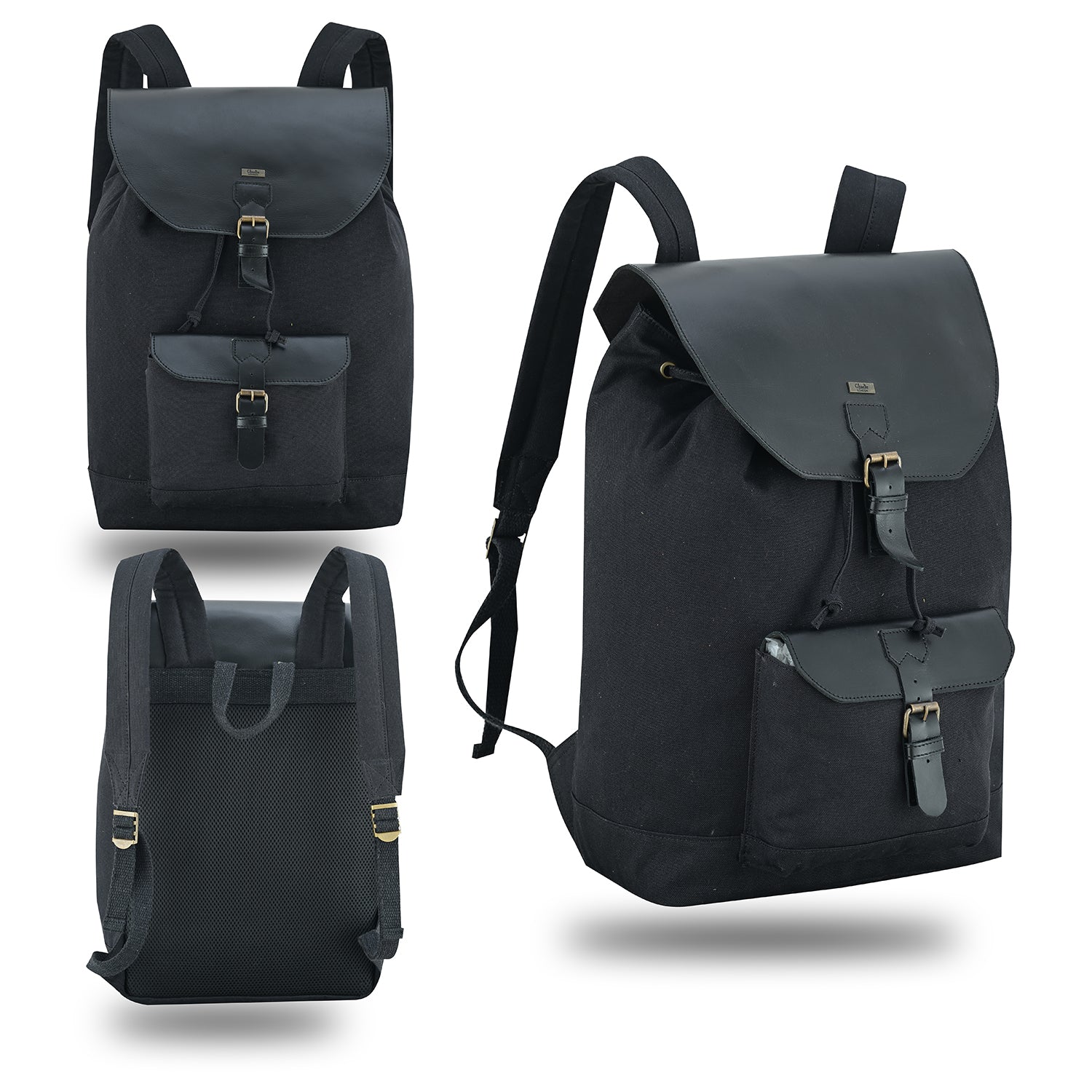 Charlie London Heritage Canvas Casual DayPack Laptop Backpack Vintage Leather