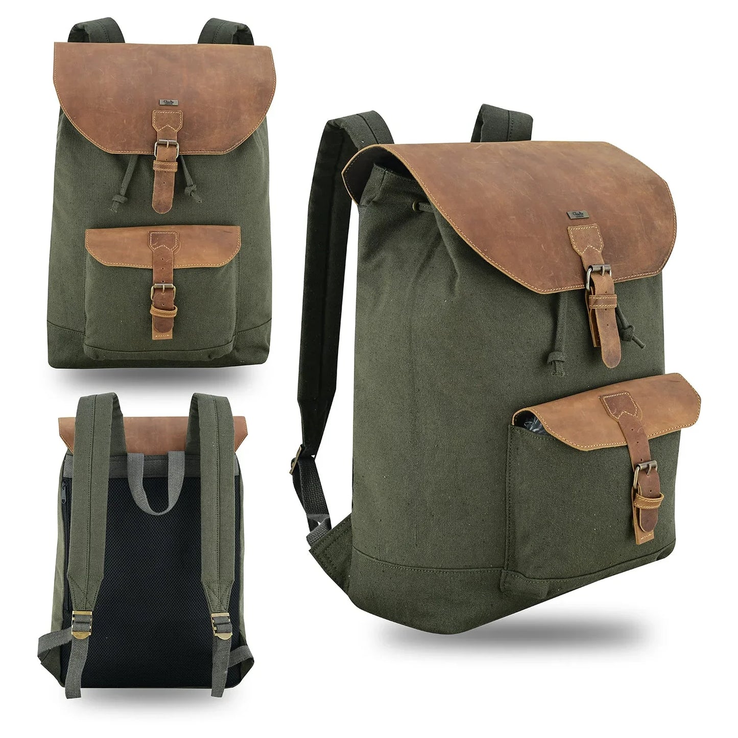 charlie london heritage canvas casual daypack, laptop backpack -