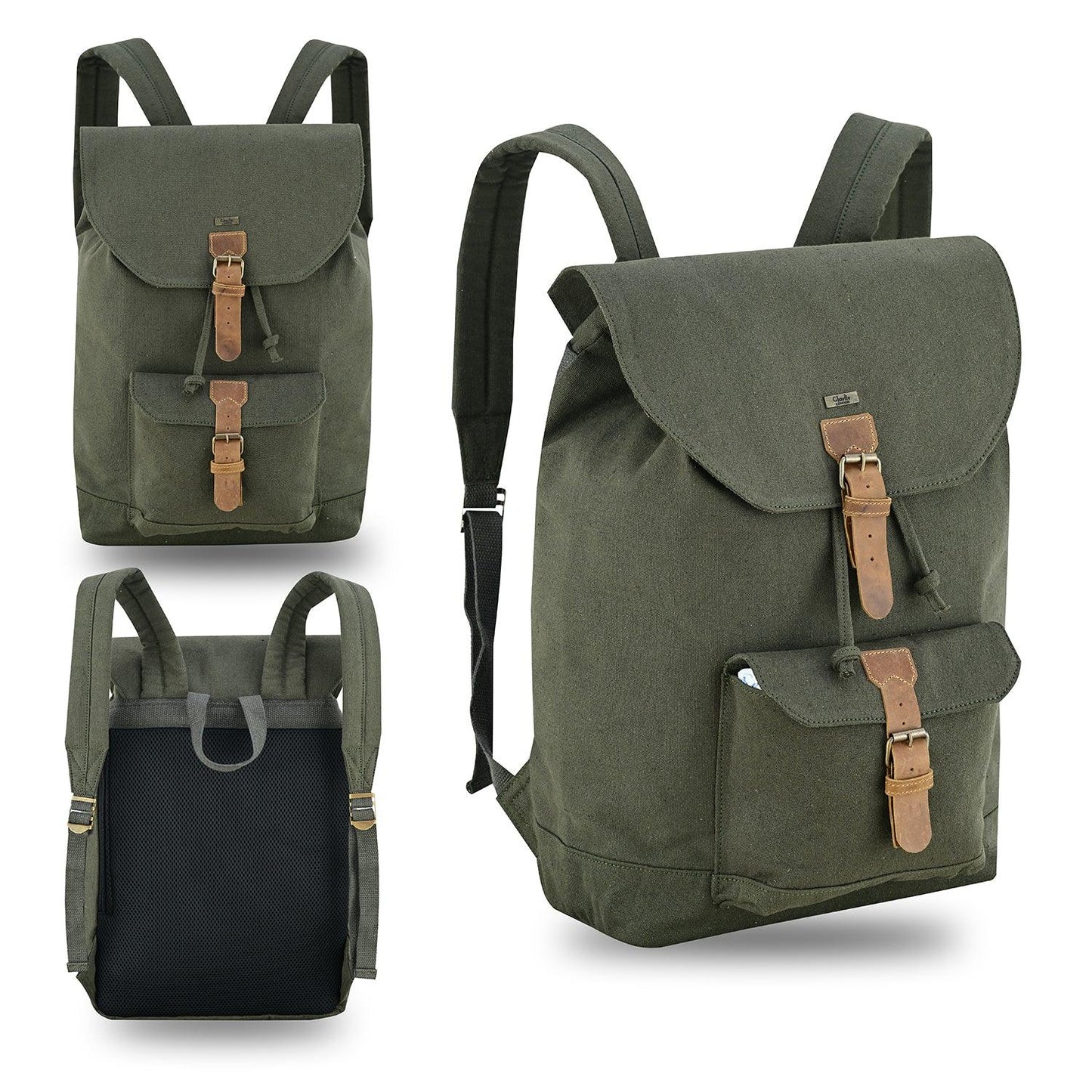charlie london heritage canvas casual daypack, laptop backpack -
