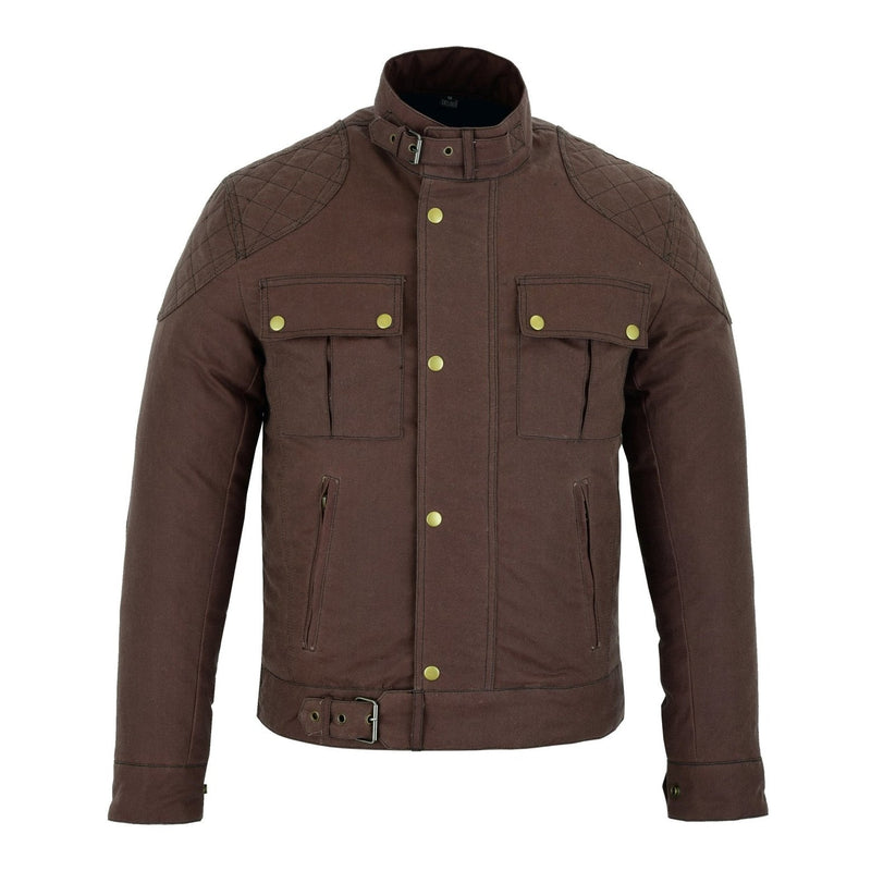 Classic Brown Waxed Cotton Motorcycle Jacket Textile Biker -