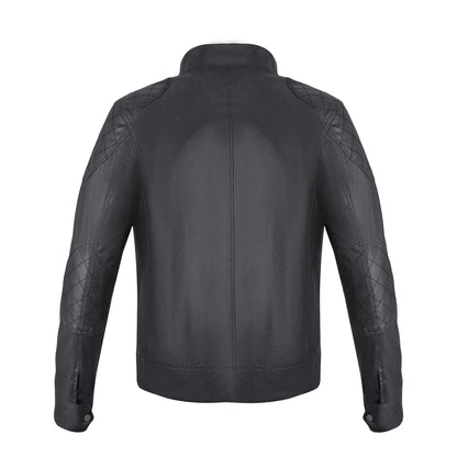 Classic Dark Grey Waxed Cotton Textile Biker Jacket -