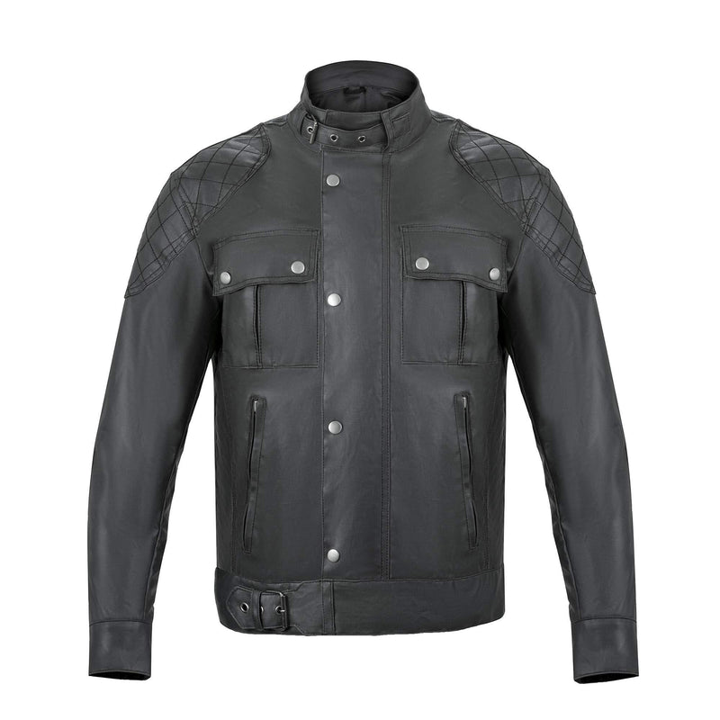 Classic Dark Grey Waxed Cotton Textile Biker Jacket -