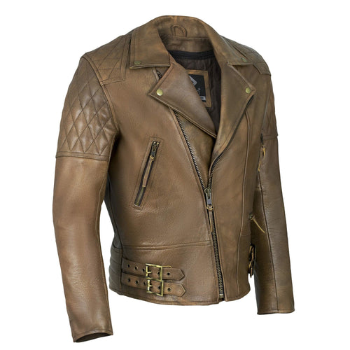 Classic Diamond Armoured Brown Biker Leather Jacket -