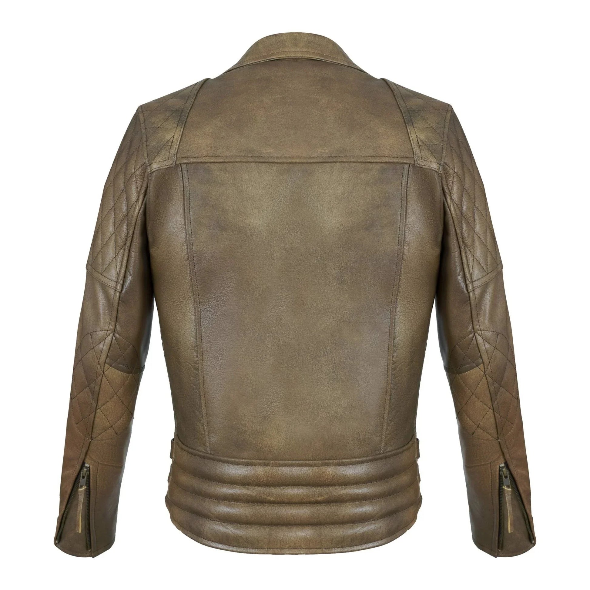 Classic Diamond Armoured Brown Biker Leather Jacket -
