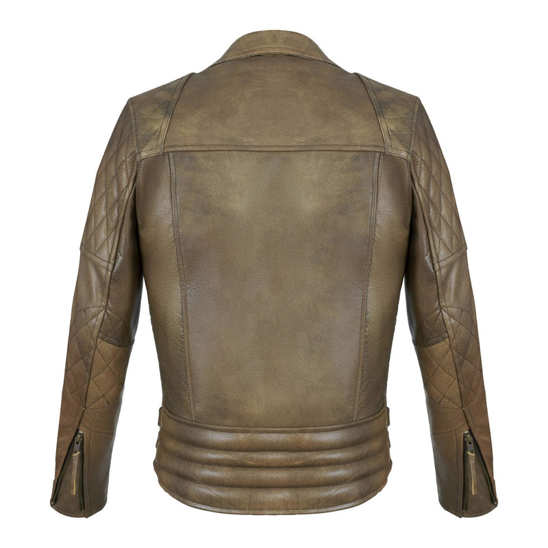 Classic Diamond Armoured Brown Biker Leather Jacket -