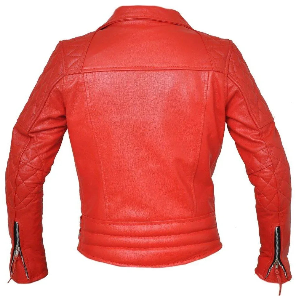 classic diamond bright red armoured motorcycle biker leather jacket -