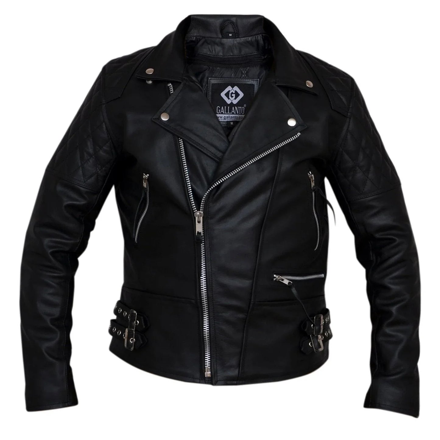 classic diamond motorcycle mens black leather jacket -