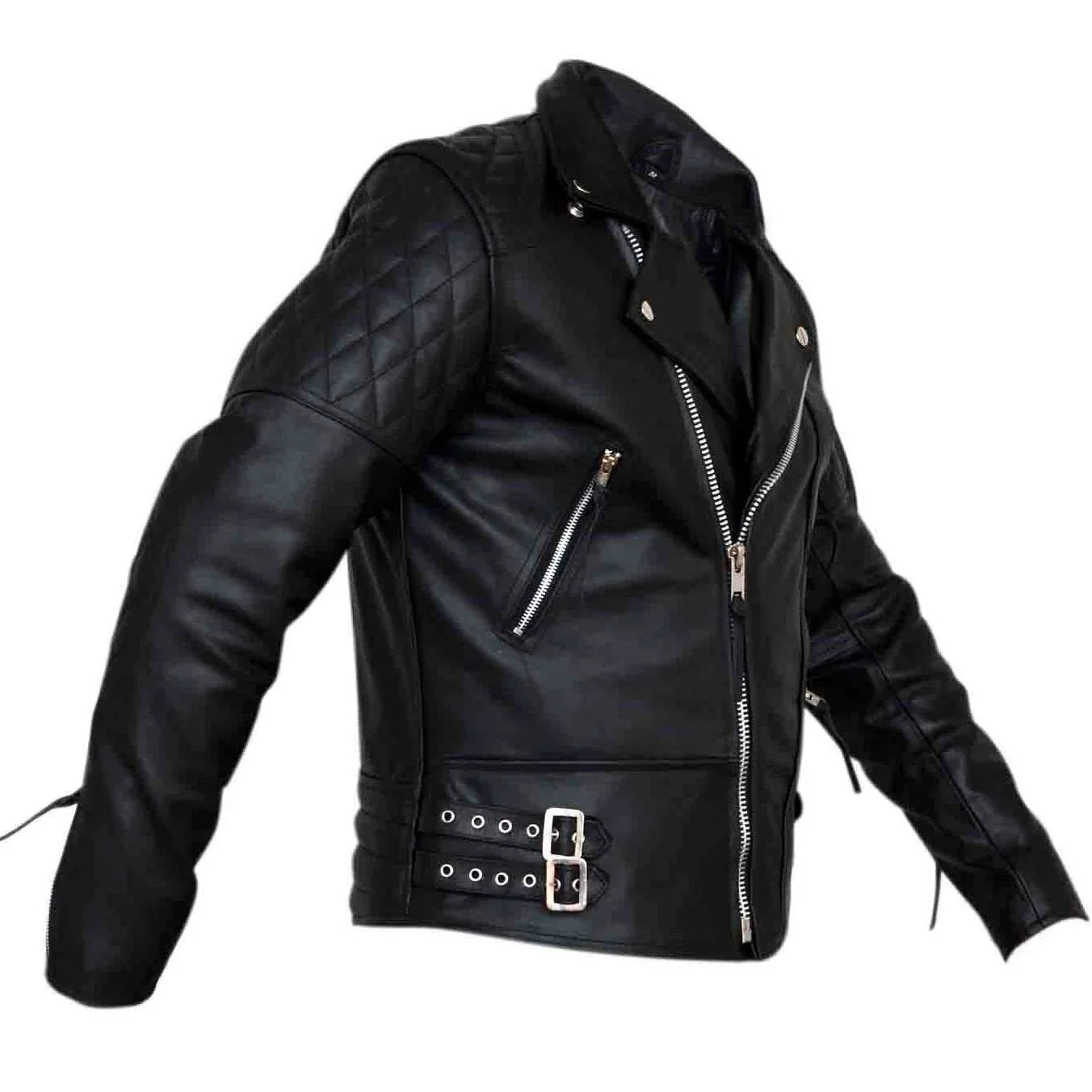 classic diamond motorcycle mens black leather jacket -