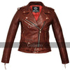 Classic Ladies Red Marlon Brando Motorcycle Leather Jacket -