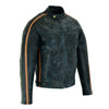 Classic Mens British Black Wax Striped Leather Biker Jacket -