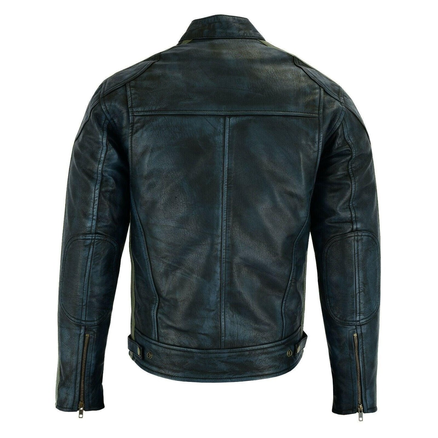 classic mens british black wax striped leather biker jacket -
