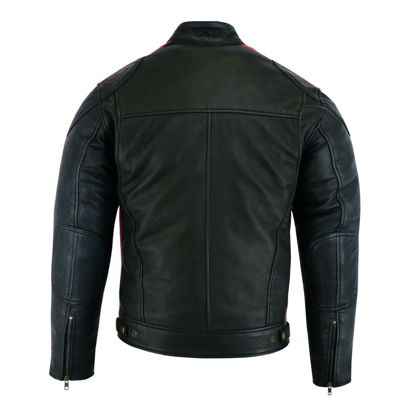 Classic Mens British Motorcycle Black Wax Leather Jacket Biker Red Whi ...
