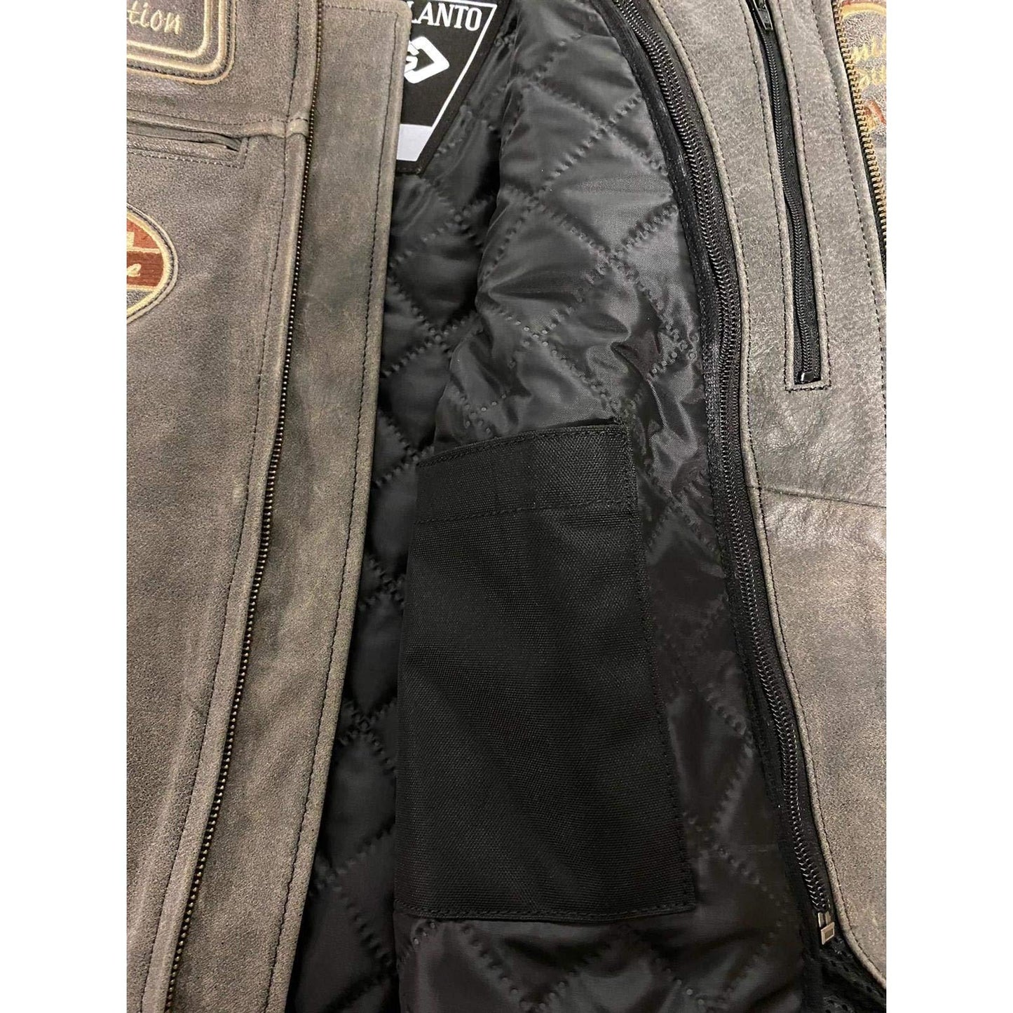 classic mens british striped biker leather jacket with badges -