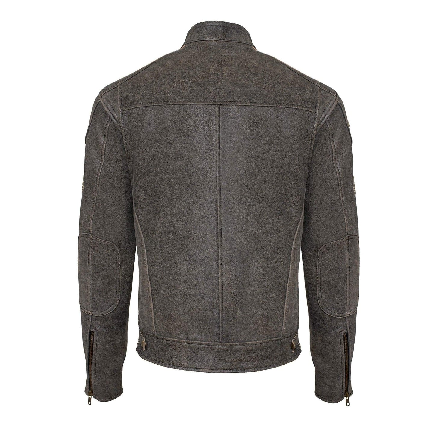 classic mens british striped biker leather jacket with badges -
