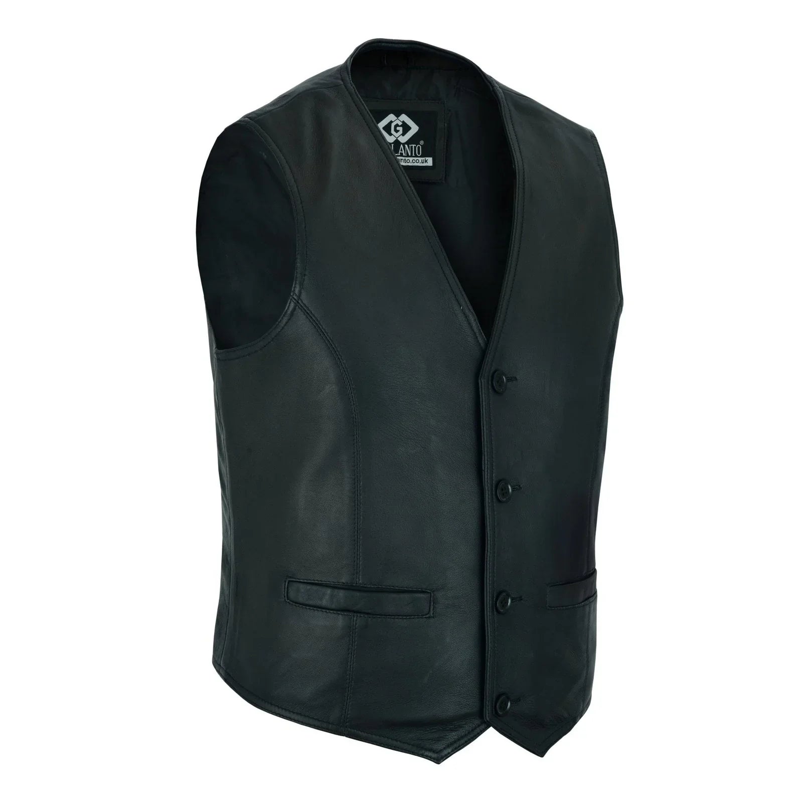 Men Biker Vest Black Leather Waistcoat Jacket with Chrome Hooks - CH-BLK