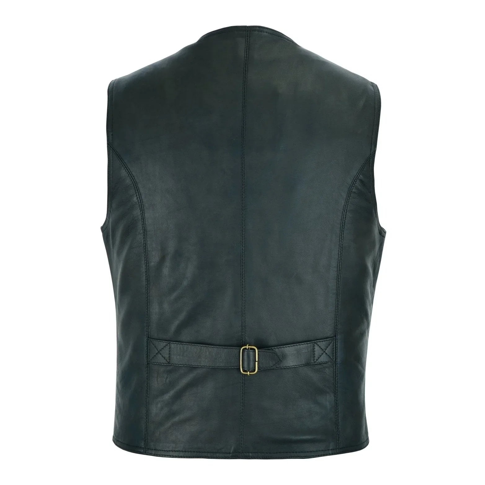 Classic Mens Buttoned Black Leather Waistcoat Vest -