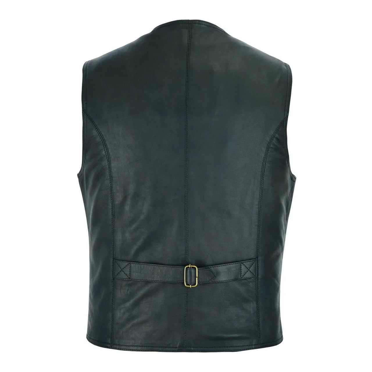 Classic Mens Buttoned Black Leather Waistcoat Vest -