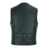 Classic Mens Buttoned Black Leather Waistcoat Vest -