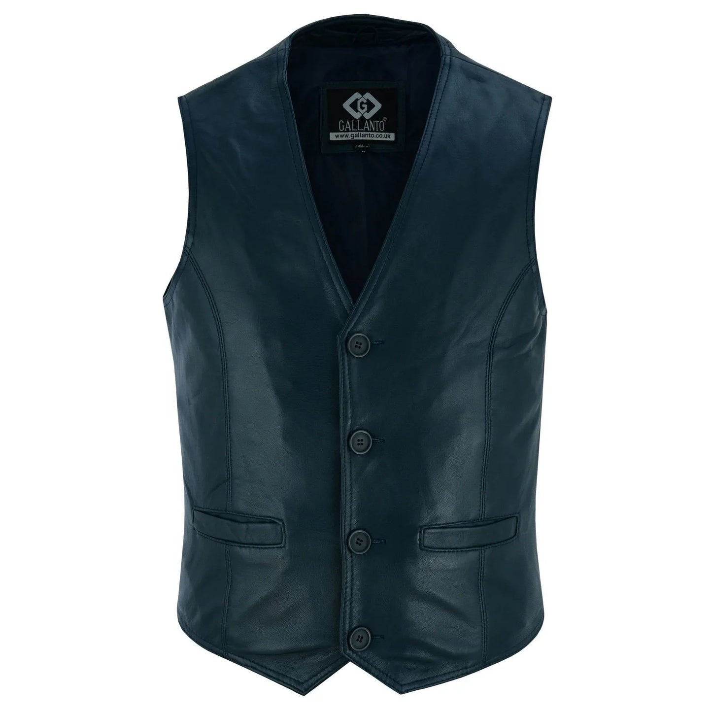classic mens buttoned leather waistcoat biker vest in black, brown, tan or blue -