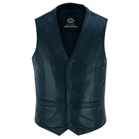 Classic Mens Buttoned Leather Waistcoat Biker Vest in Black, Brown, Tan or Blue -
