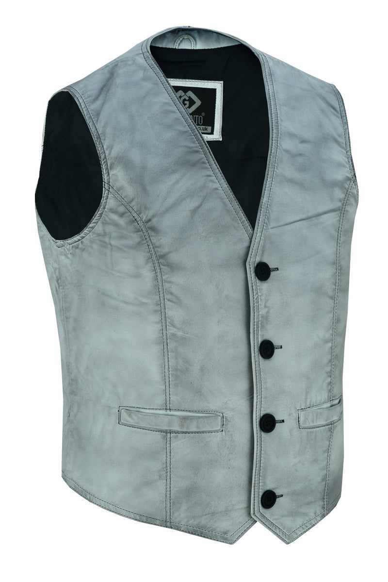 Classic Mens Buttoned Leather Waistcoat Biker Vest in Black, Brown, Tan or Blue -