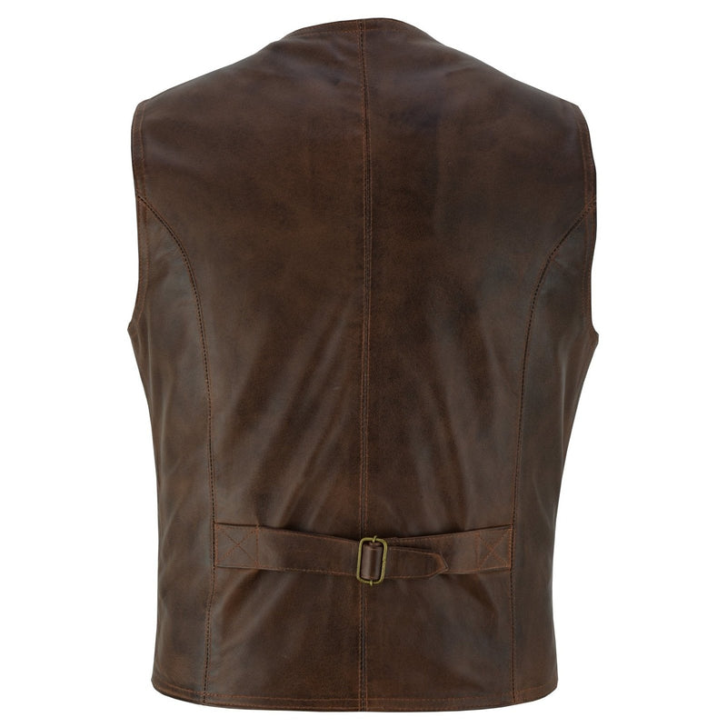 Classic Mens Buttoned Leather Waistcoat Biker Vest in Black or Tan -