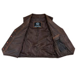Classic Mens Buttoned Leather Waistcoat Biker Vest in Black or Tan -