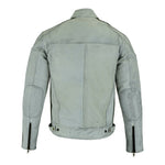 Classic Mens Dirty Grey Motorcycle Leather Jacket Biker Tan and Green stripes -