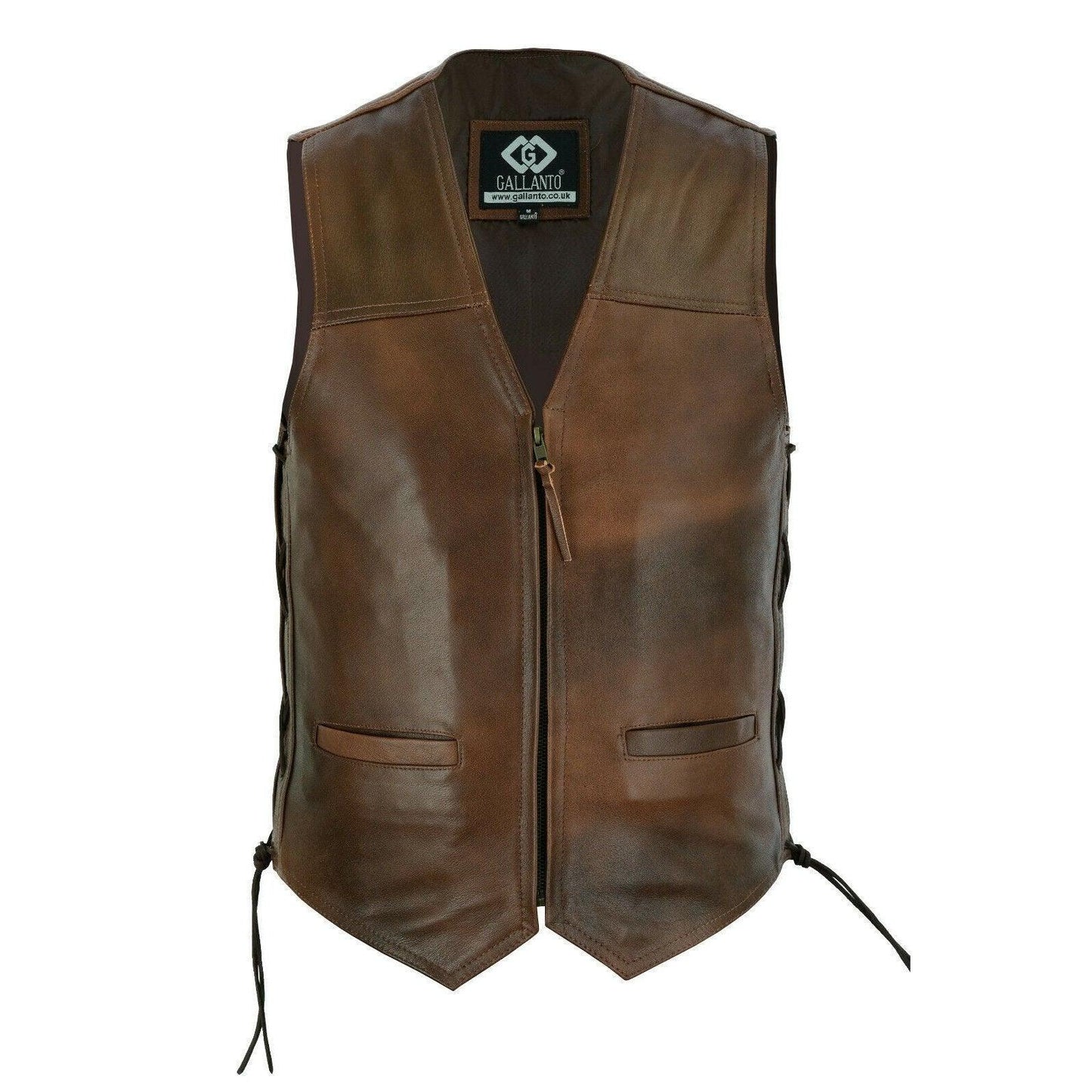 classic mens real leather biker motorcycle zip vest waistcoat black or brown -