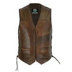 Classic Mens Real Leather Biker Motorcycle Zip Vest Waistcoat Black or Brown -