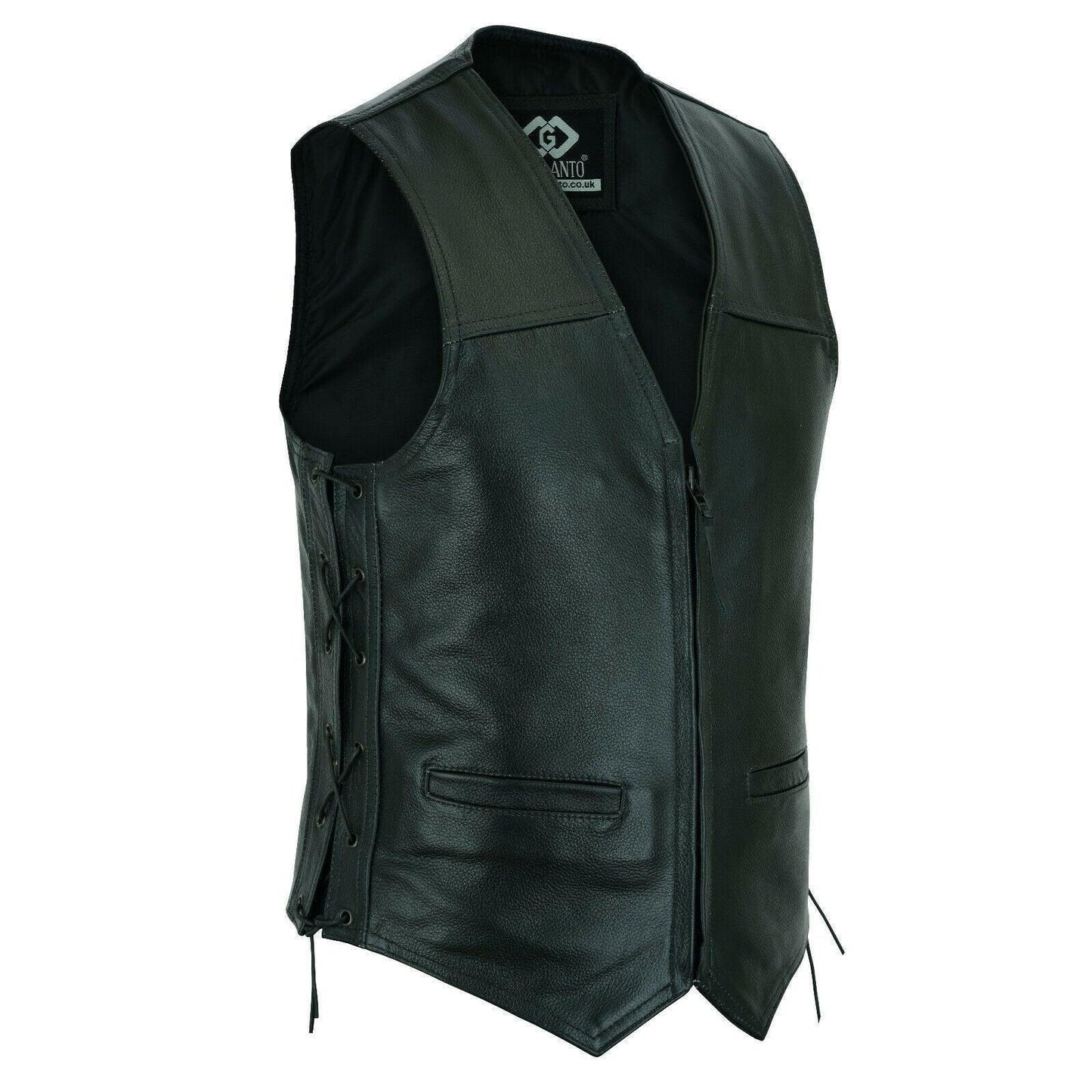 classic mens real leather biker motorcycle zip vest waistcoat black or brown -