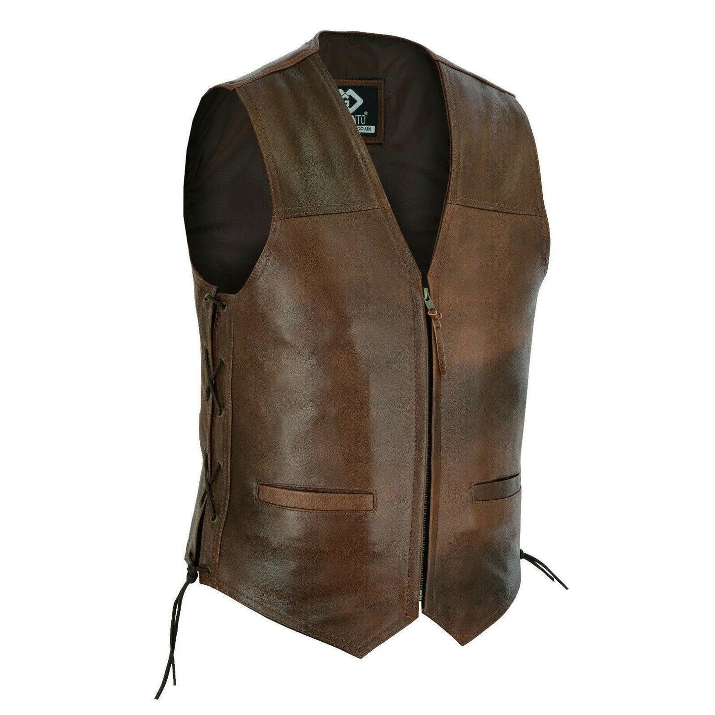 classic mens real leather biker motorcycle zip vest waistcoat black or brown -