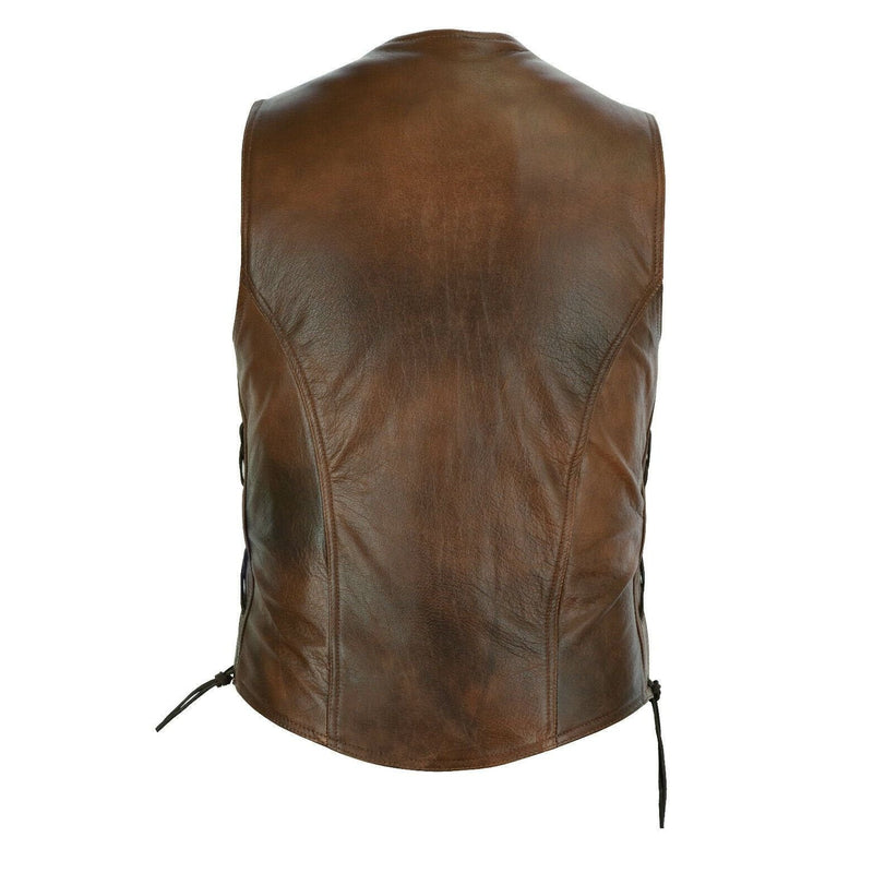 Classic Mens Real Leather Biker Motorcycle Zip Vest Waistcoat Black or Brown -