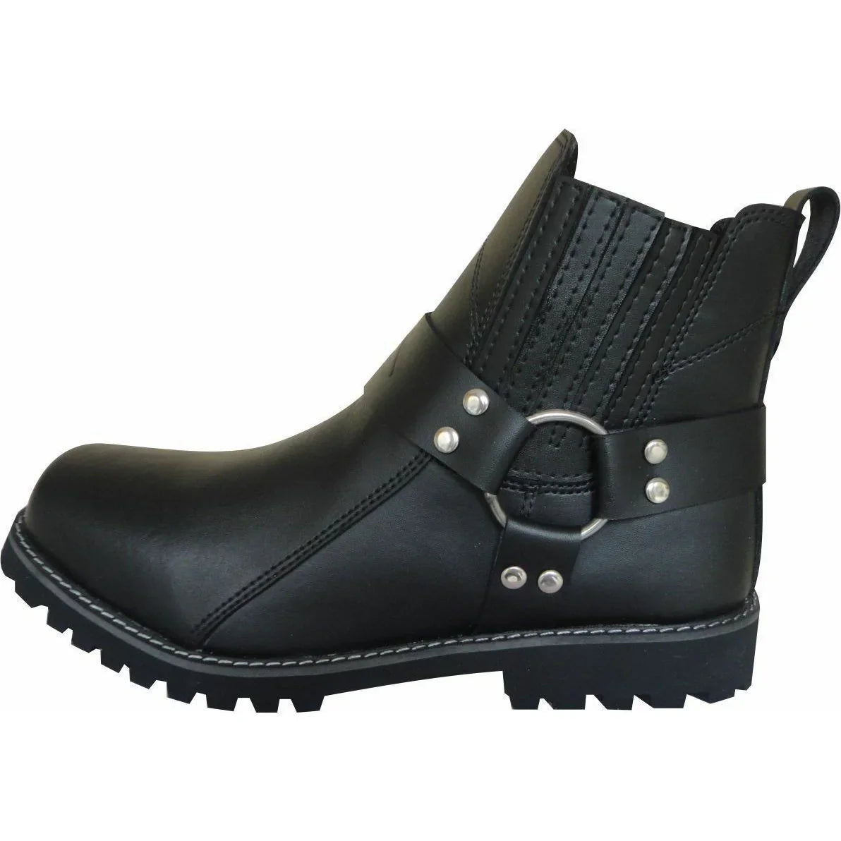 classic motorcycle biker leather harness short boots antislip sole -