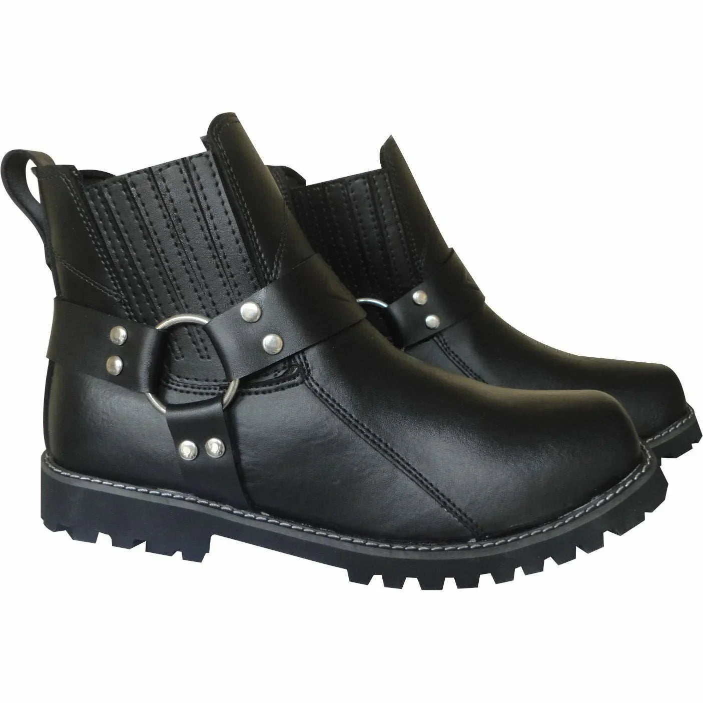classic motorcycle biker leather harness short boots antislip sole -