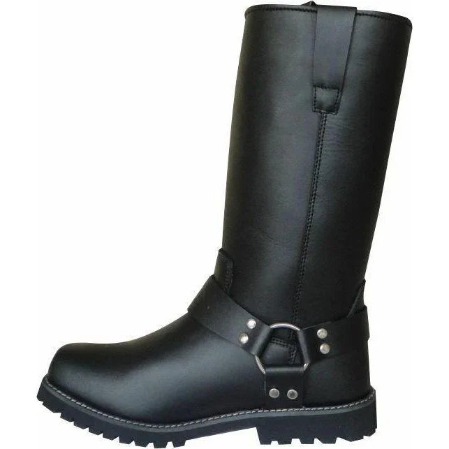 classic motorcycle leather harness biker boot antislip sole -