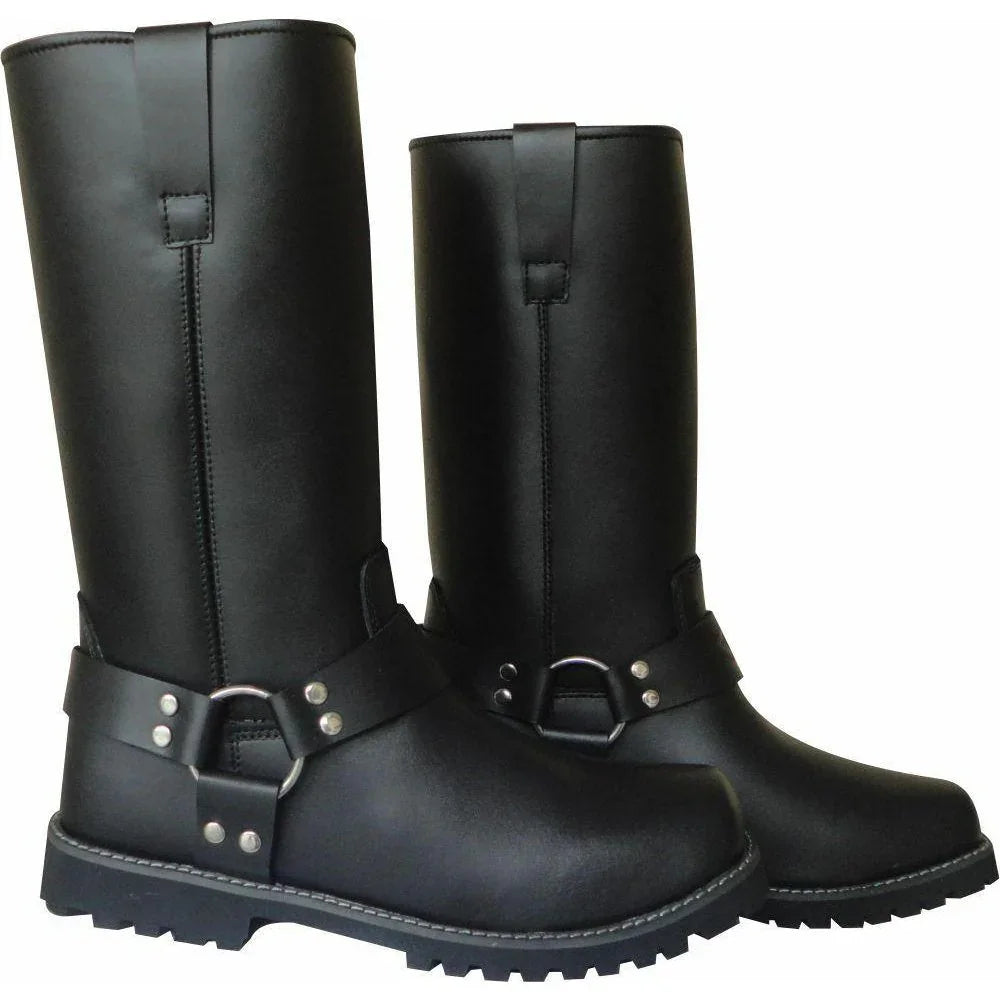 classic motorcycle leather harness biker boot antislip sole -