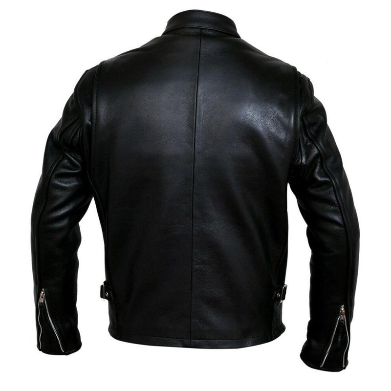 Classic Racer Black Biker Cowhide Leather Jacket Motorcycle -