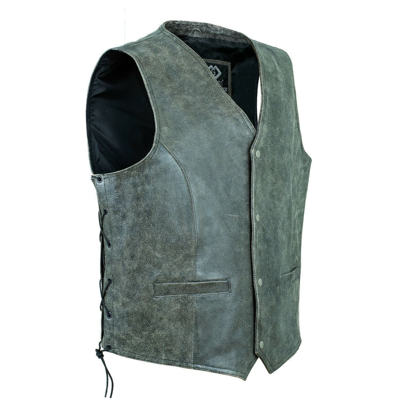 Classic Stonewash Grey Vintage Biker Leather Vest Buttoned -