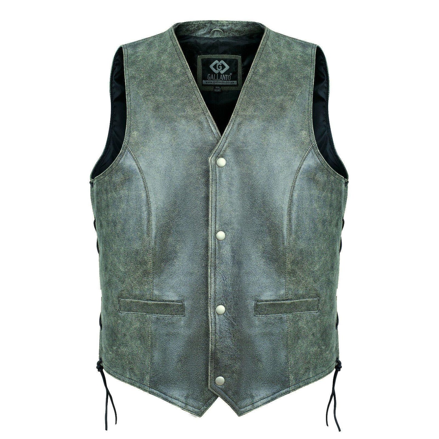 classic stonewash grey vintage biker leather vest buttoned -