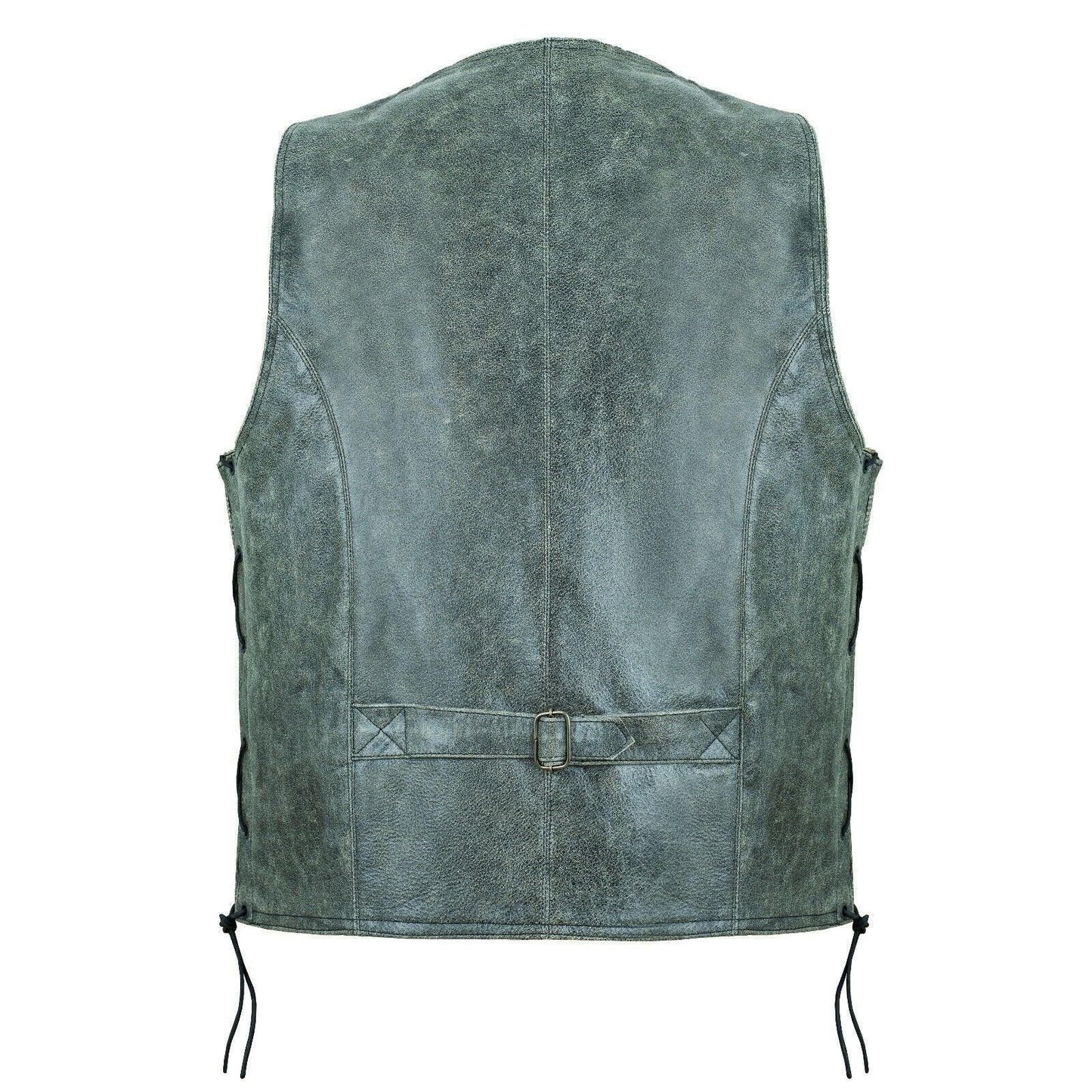 classic stonewash grey vintage biker leather vest buttoned -