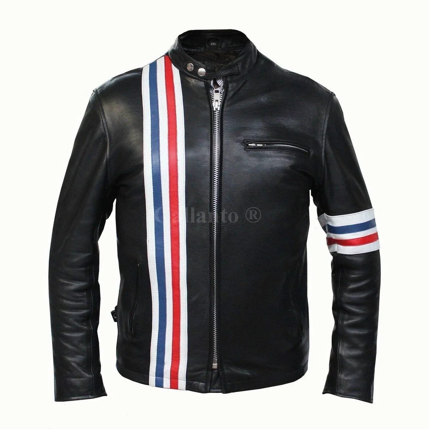 classic stripes leather jacket -