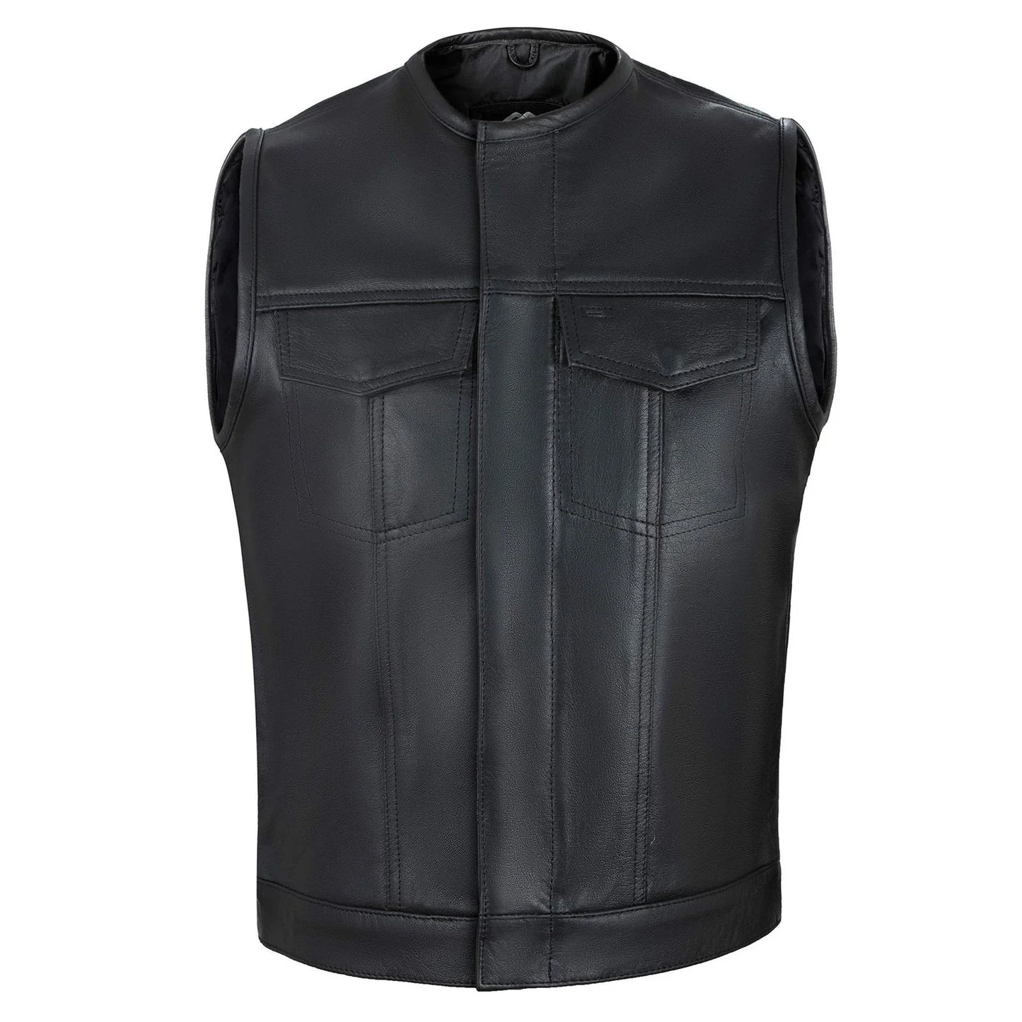 collarless sons of anarchy cut off cowhide leather vest -