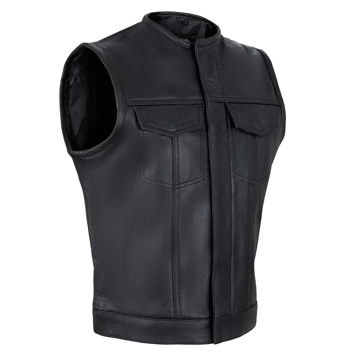collarless sons of anarchy cut off cowhide leather vest -