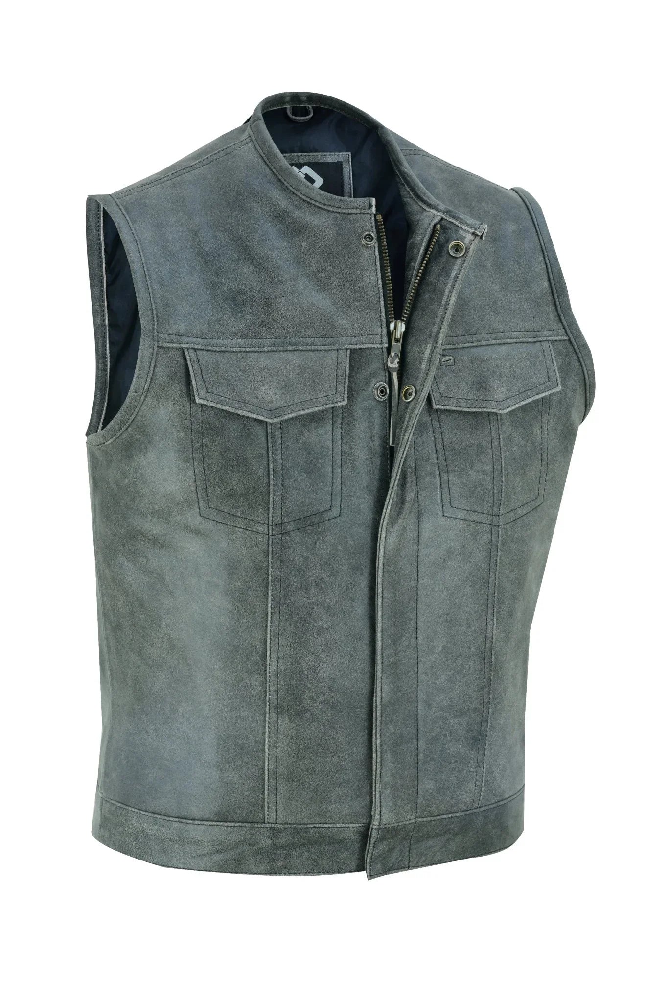 collarless sons of anarchy cut off cowhide leather vest biker motorcycle -