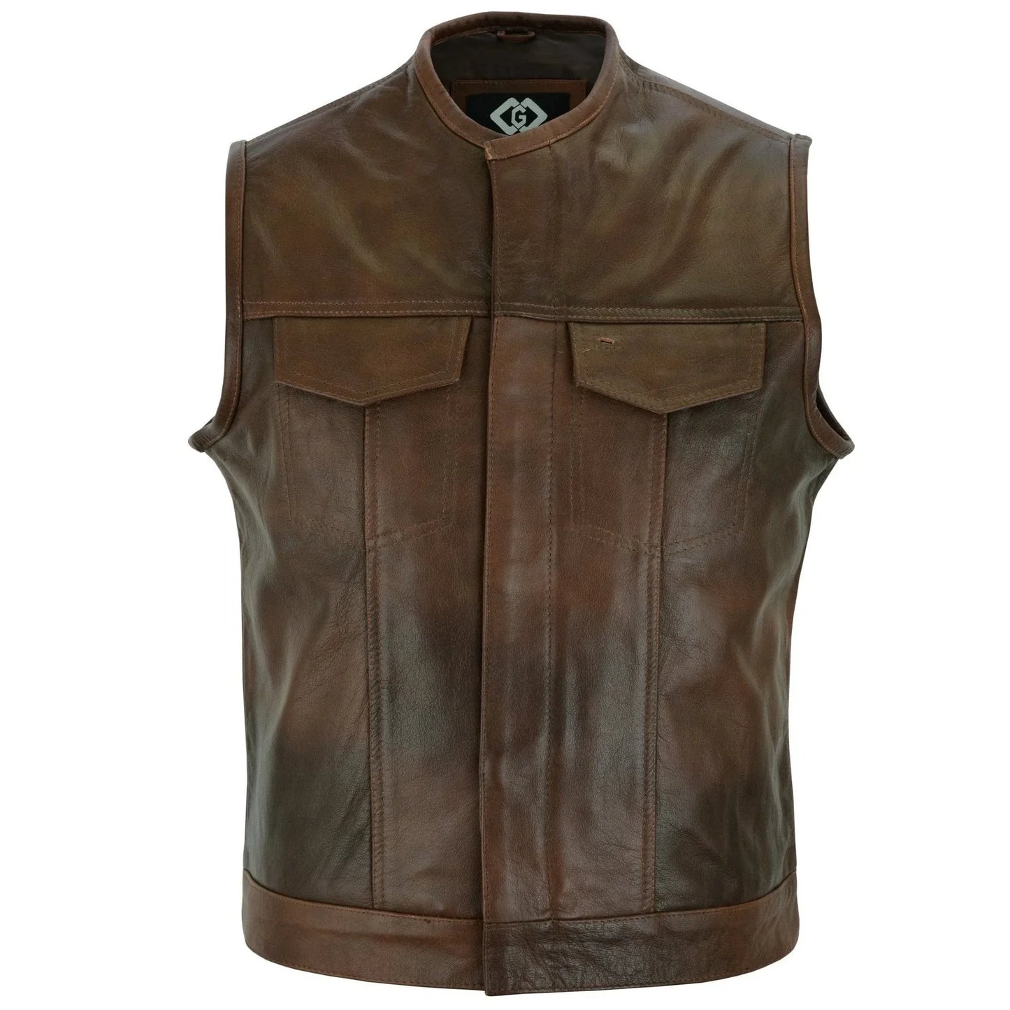 collarless sons of anarchy cut off cowhide leather vest biker motorcycle -